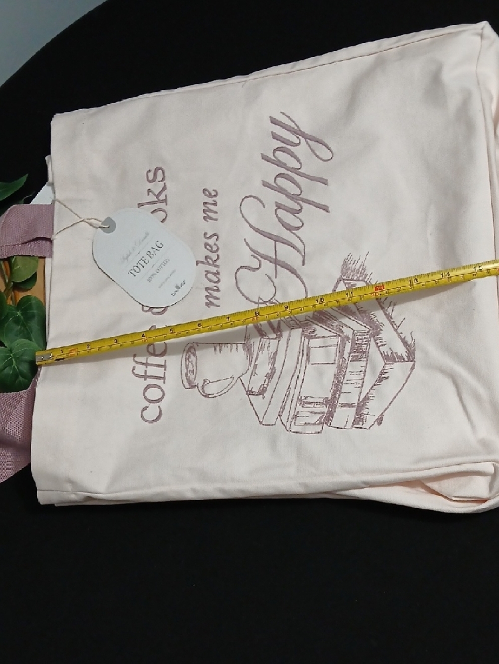 New! Coffee & Books Canvas Tote Bag in Light Pink NWT - Picture 7 of 10